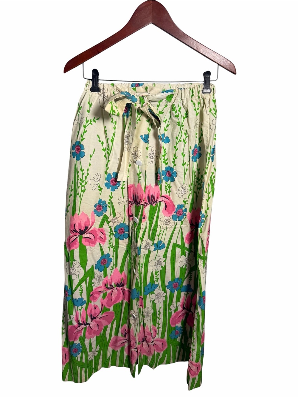 Vtg 70’s JCPenney Cream Floral Maxi Skirt with Pink & Green Print